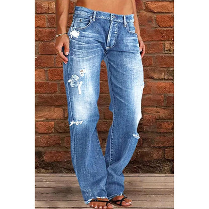 Jean déchiré Ample Large Jambe Denim Pantalon Décontracté Navette Pantalon Vêtements pour Femmes