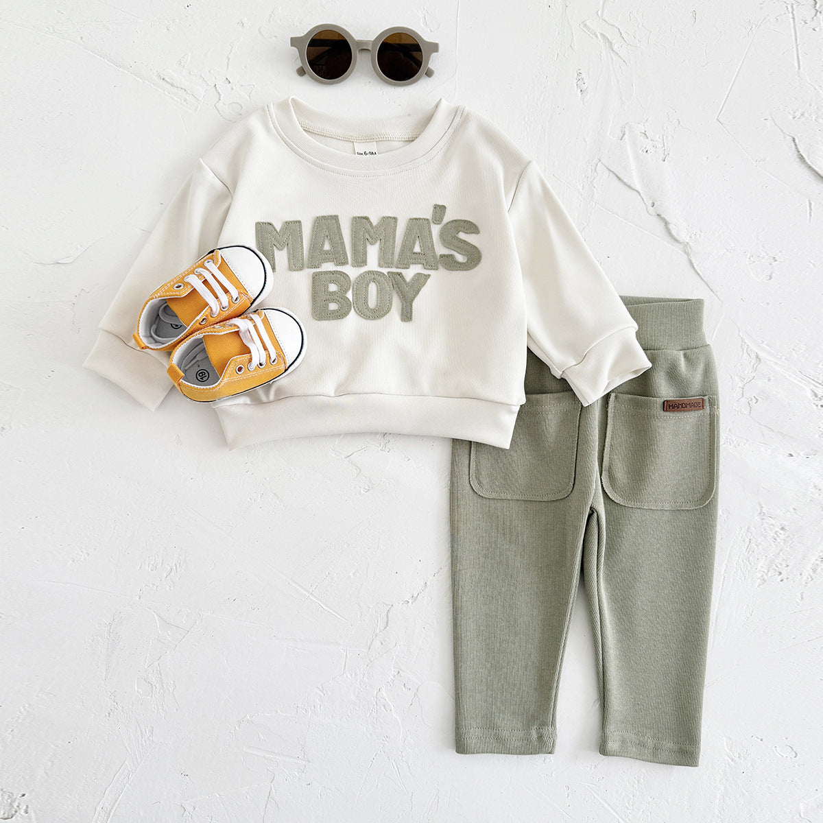 Letter Patch Round Neck Sweater Pocket Comfortable Trousers Infant Suit