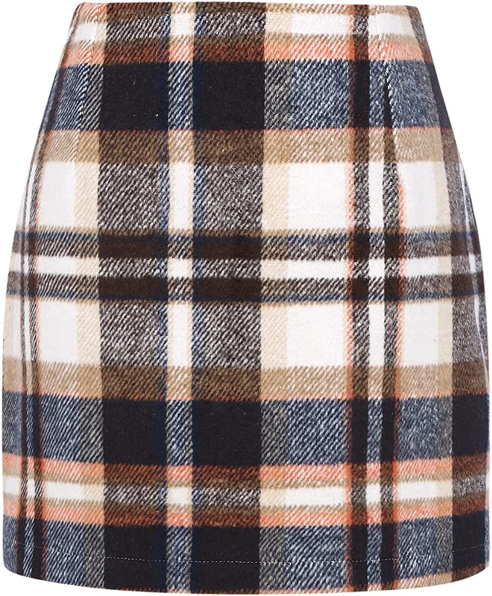 Mini-jupe crayon moulante en laine à carreaux taille haute pour femme