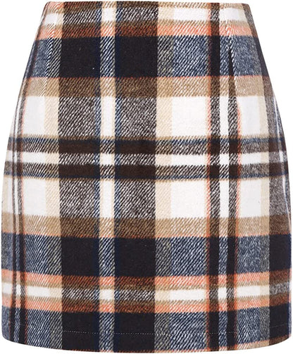 Mini-jupe crayon moulante en laine à carreaux taille haute pour femme