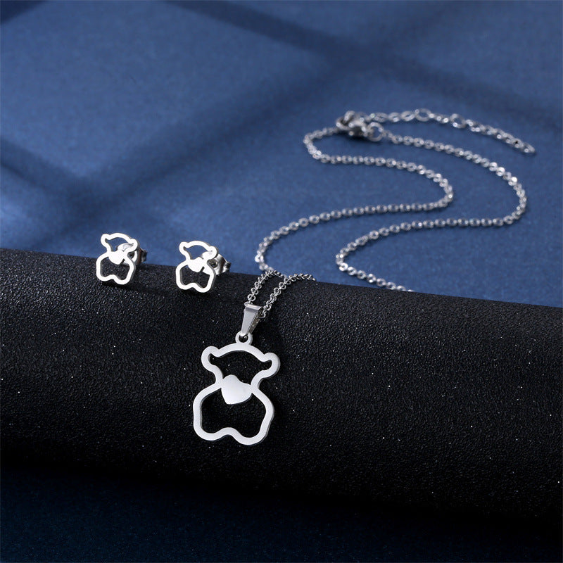 Ensemble Collier et Puces d'Oreilles en Acier Inoxydable