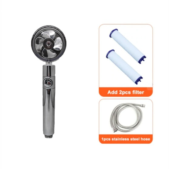 Cabezal de Ducha con Ahorro de Agua, Flujo Giratorio 360 Grados con Pequeño Ventilador, Boquilla Rociadora de Alta Presión de Lluvia de ABS, Accesorios de Baño