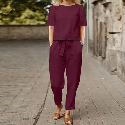 Ensemble pantalon large en coton et lin pour femme