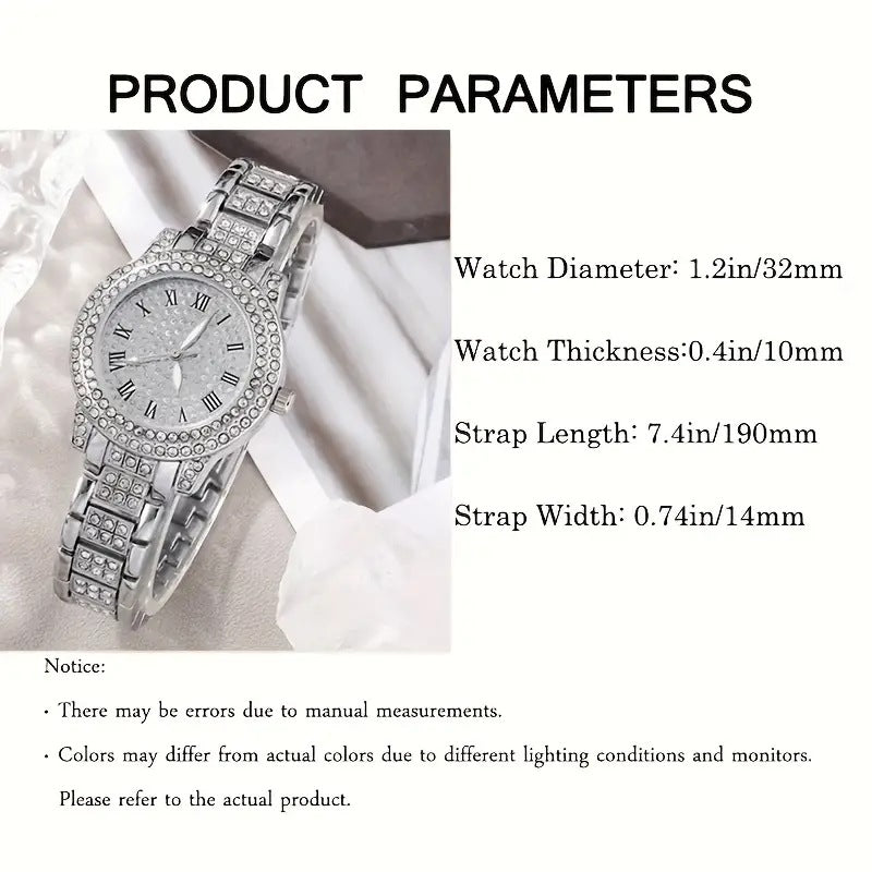 Ensemble de cinq montres-bracelets à quartz romain tendance en diamant pour femme