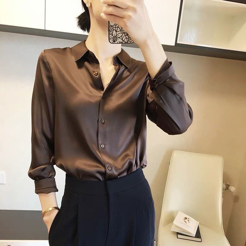 Chemise en satin à manches longues pour femme