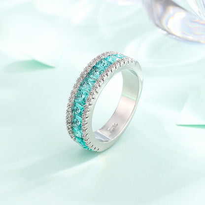 Bague Émeraude Zircon Plaqué Or Blanc Tendance