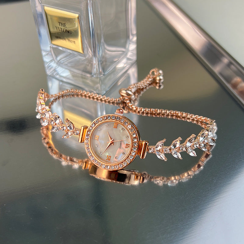 Montre à Quartz Abordable de Luxe Incrustée de Diamants avec Bracelet Ajustable Gratuit