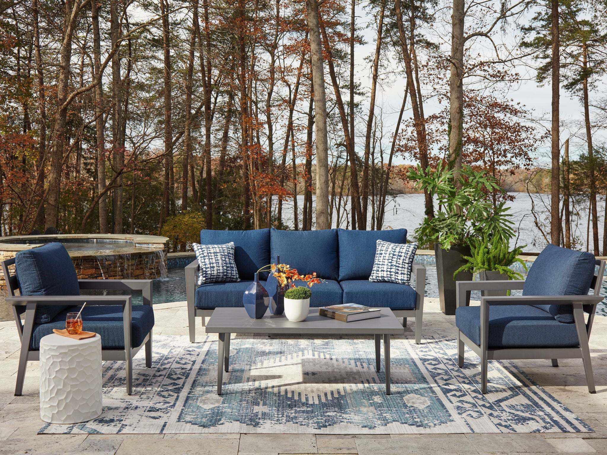Gray Blue Gali 4Piece Patio Sofa Set with Chairs and Table-2
