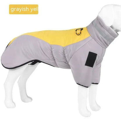 Winter waterproof dog coat for medium/large dogs, padded gray and yellow vest by AdTec.