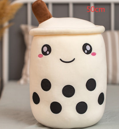 Peluche Boisson Fruitée Mignonne en Forme de Fraise Lait Thé Peluche Jouet Tasse à Thé Boba Oreiller Coussin Thé aux Perles Cadeau pour Enfants
