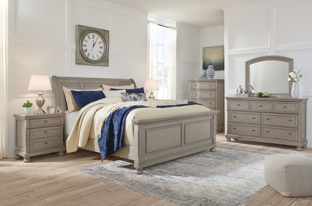 Light Gray Sleigh Bed Set 6 Pc Bedroom Furniture in Grey Signature Design By Ashley-0