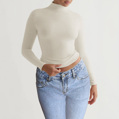 T-shirt Y2K moulant à col roulé, mode décontractée, pull à manches longues, haut ajusté, vêtements pour femmes