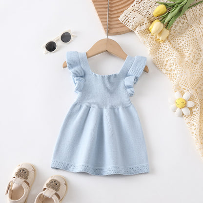 Robe Fille à Volants et Gilet en Maille à Manches Courtes