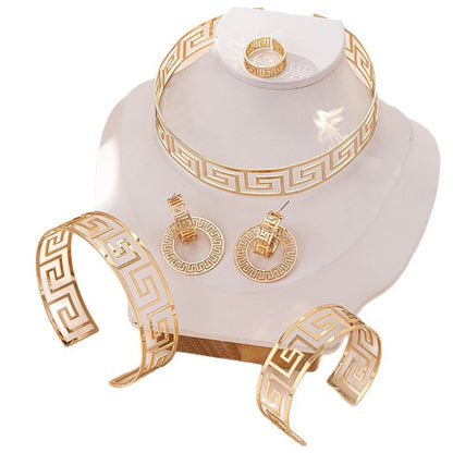 Boucles d'oreilles, bague, bracelet à col géométrique, parure de bijoux pour femme