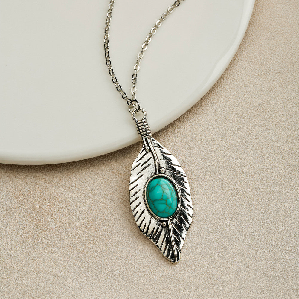 Collier Pendentif Turquoise Style Bohème Ornement Vente en Gros Transfrontalière Européenne et Américaine Bijoux Naturels