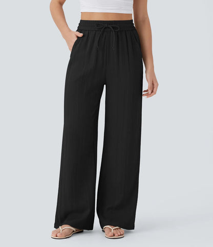 Pantalon décontracté large à cordon de serrage de couleur unie pour femme