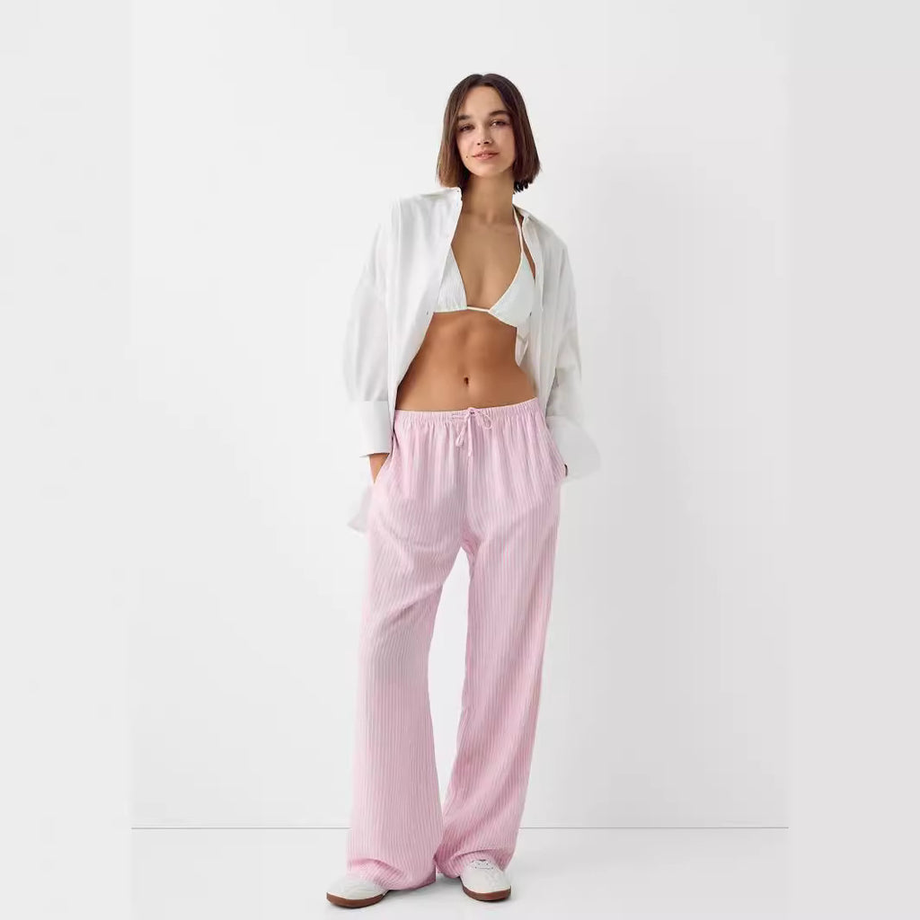Pantalon large décontracté à rayures, taille élastique et confortable pour femme