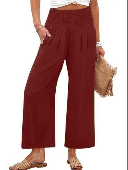 Pantalon court taille haute de couleur unie pour femme PrintempsAutomne