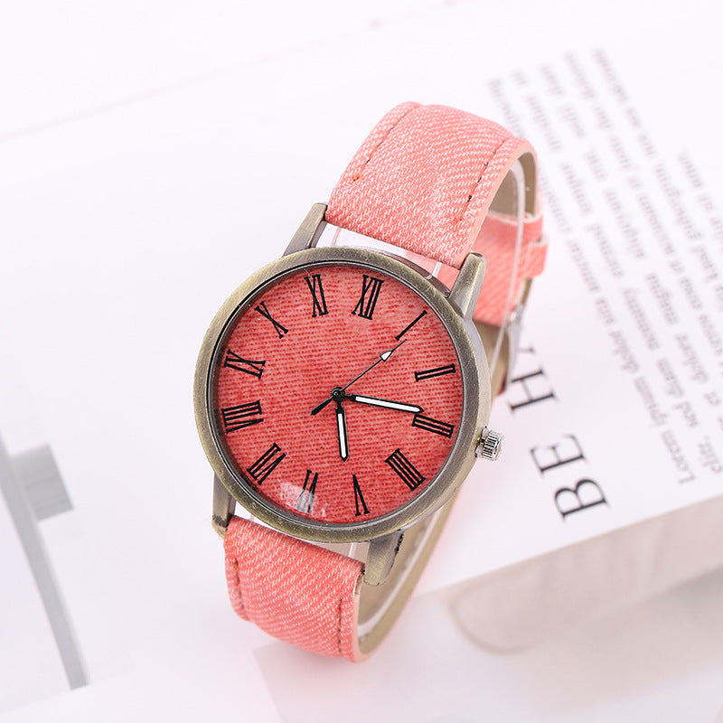 Montre à Quartz Femme en Jean Décontractée avec Ceinture