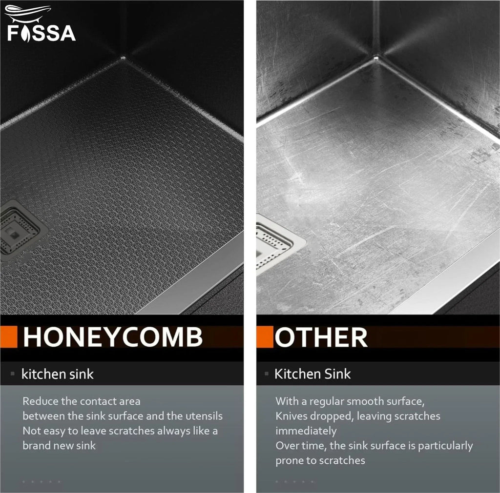 304 Honeycomb Embossed (45"x20"x10") Inch Double Bowl Black  Kitchen Sink with Nano Coating-2