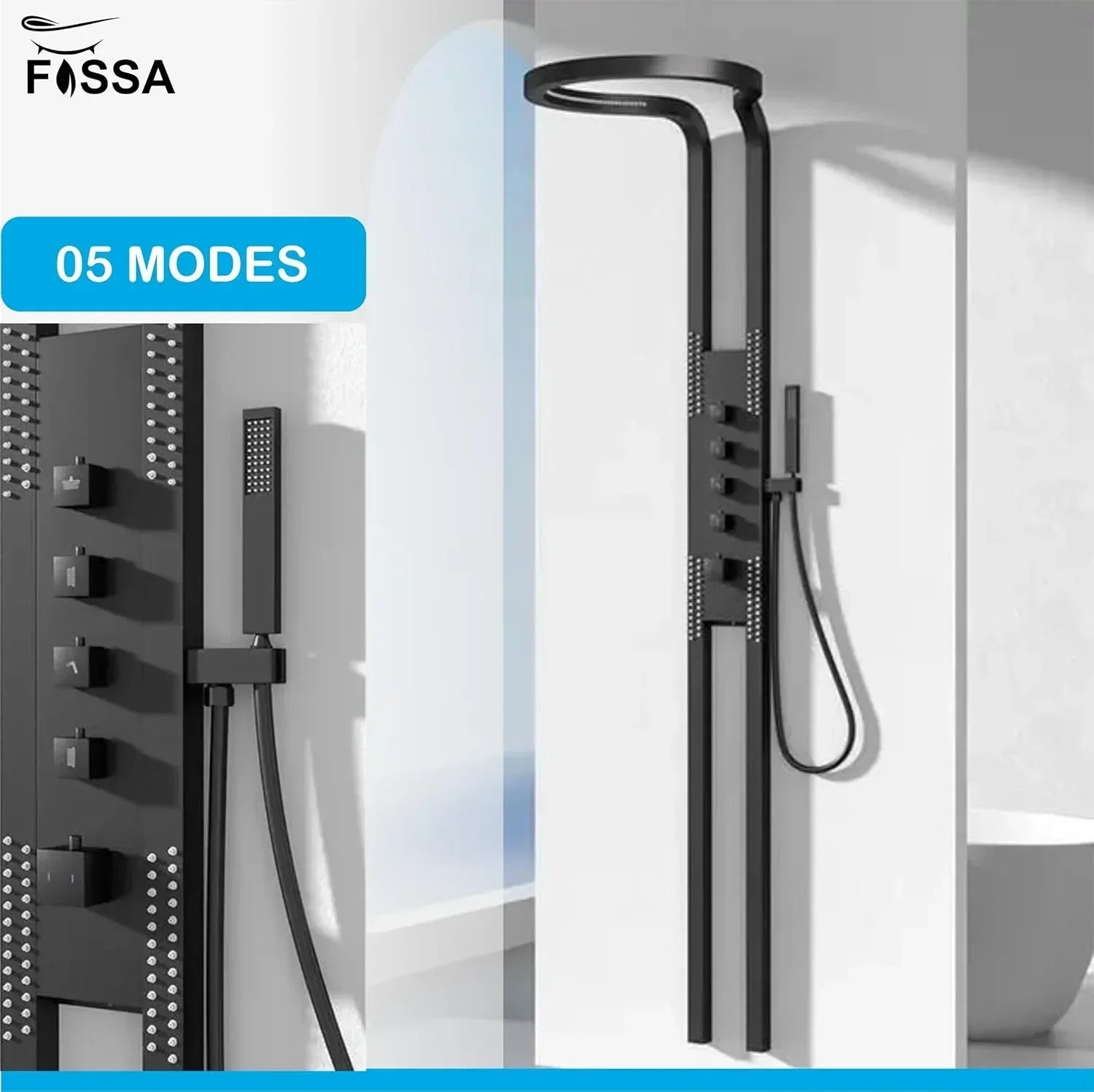 Smart Waterfall Circular  Hot and Cold  Shower Panel Set (Black)-3