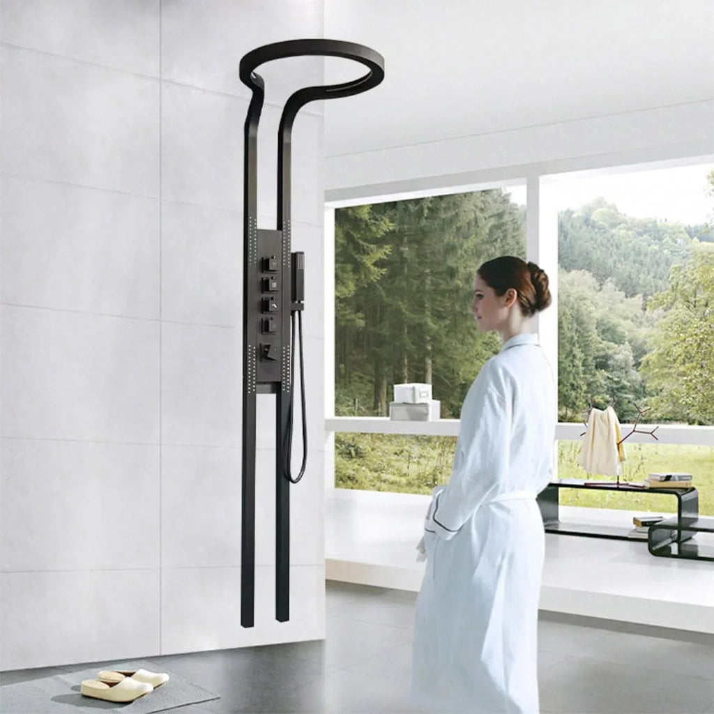 Smart Waterfall Circular  Hot and Cold  Shower Panel Set (Black)-0
