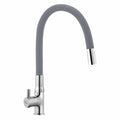 20-Inch Swan Neck Kitchen Faucet with 360° Rotatable Flexible Spout, Chrome Finish (Grey Silicone)-0