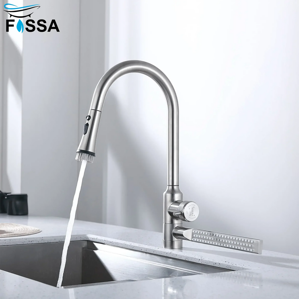Waterfall Four-Flow 360° Hot & Cold Stainless Steel Kitchen Mixer Faucet Silver-1