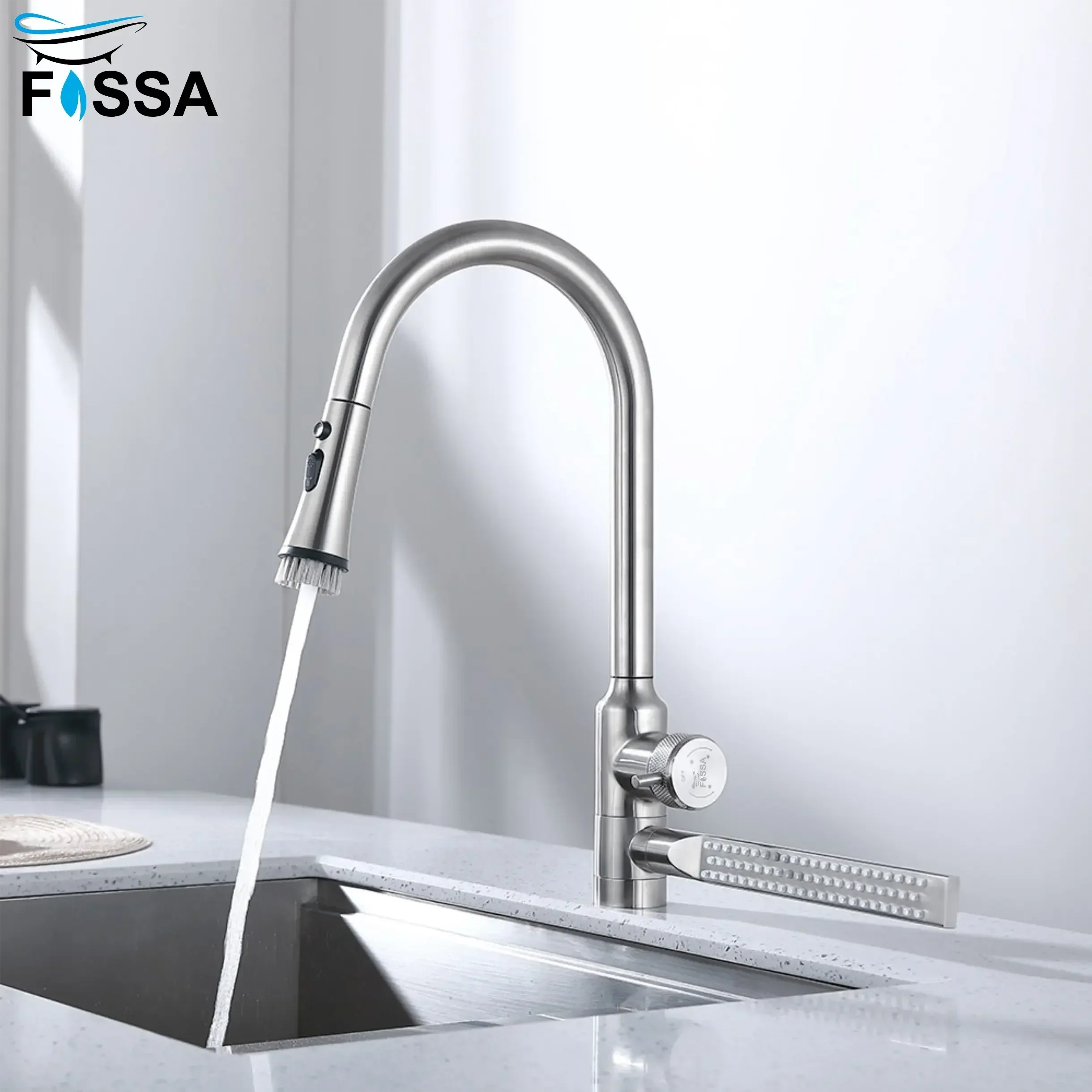Waterfall Four-Flow 360° Hot & Cold Stainless Steel Kitchen Mixer Faucet Silver-1
