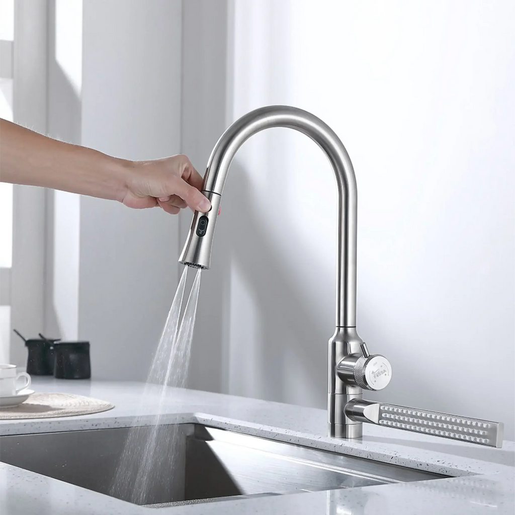 Waterfall Four-Flow 360° Hot & Cold Stainless Steel Kitchen Mixer Faucet Silver-0