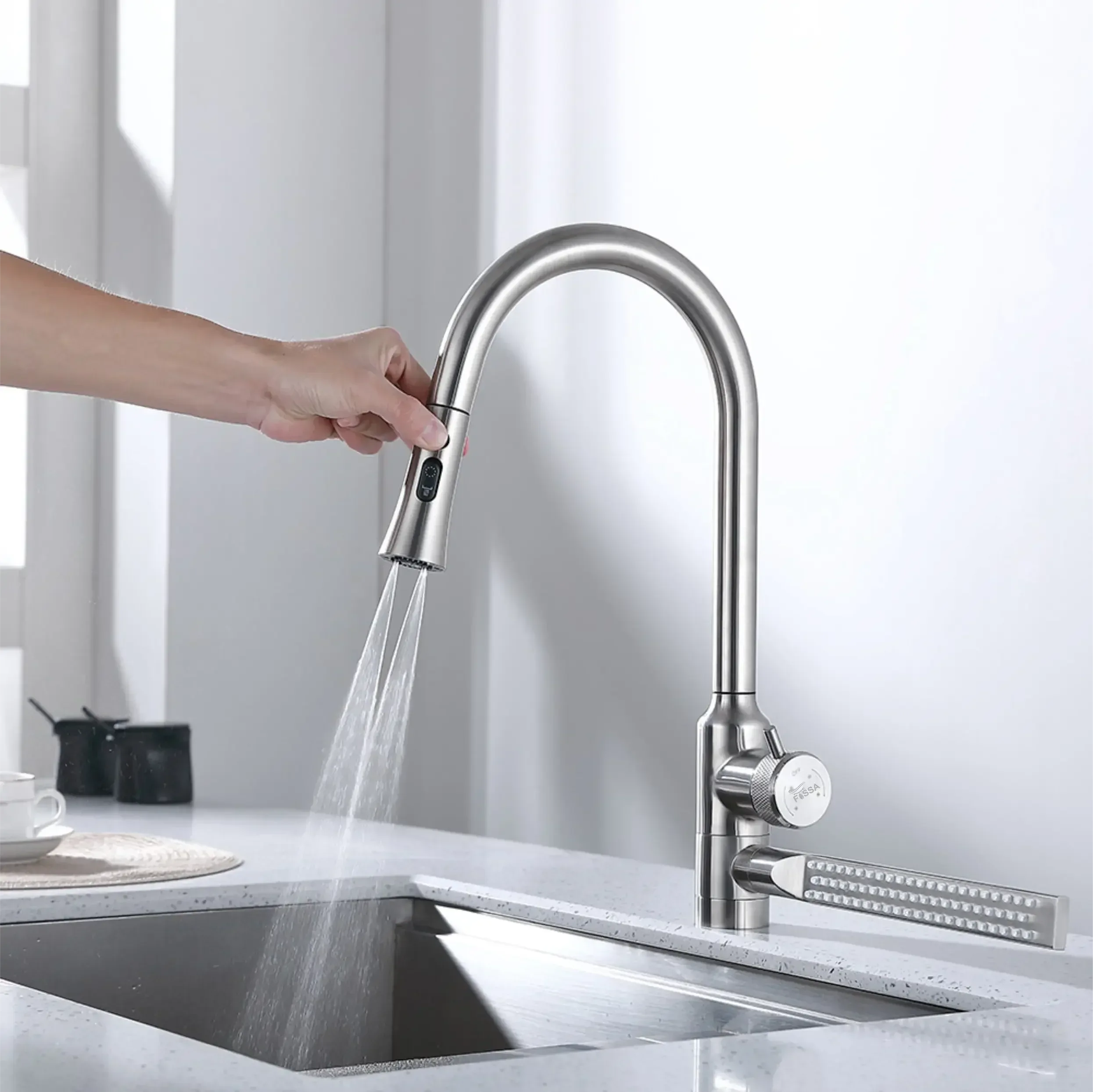 Waterfall Four-Flow 360° Hot & Cold Stainless Steel Kitchen Mixer Faucet Silver-0