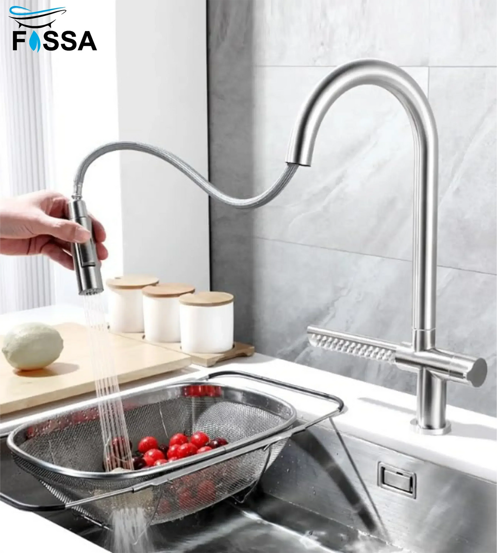 Waterfall Four-Flow 360° Hot & Cold Stainless Steel Kitchen Mixer Faucet Silver-4