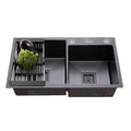 304 Handmade (32x18x10) Inch Stainless Steel Double Bowl Black Kitchen Sink With Tap Hole-0