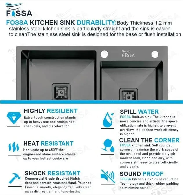 304 Handmade (32x18x10) Inch Stainless Steel Double Bowl Black Kitchen Sink With Tap Hole-2
