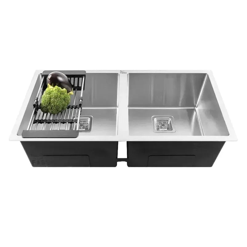 304  Handmade (32x 20x 10) Inch Double Bowl  Silver Stainless Steel Kitchen Sink-0