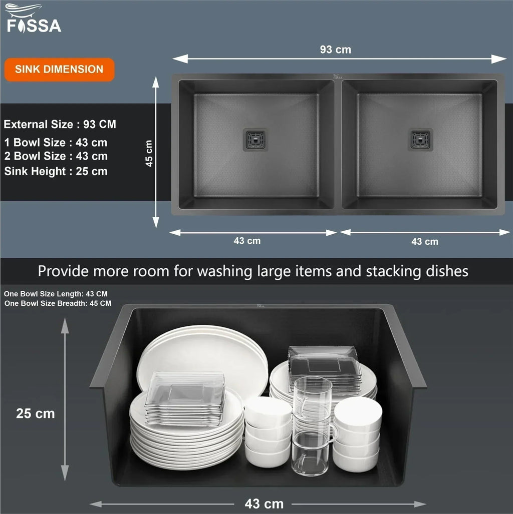 304 Honeycomb Embossed (37"x18"x10") Inch Double Bowl  Black Kitchen Sink with Nano Coating-1