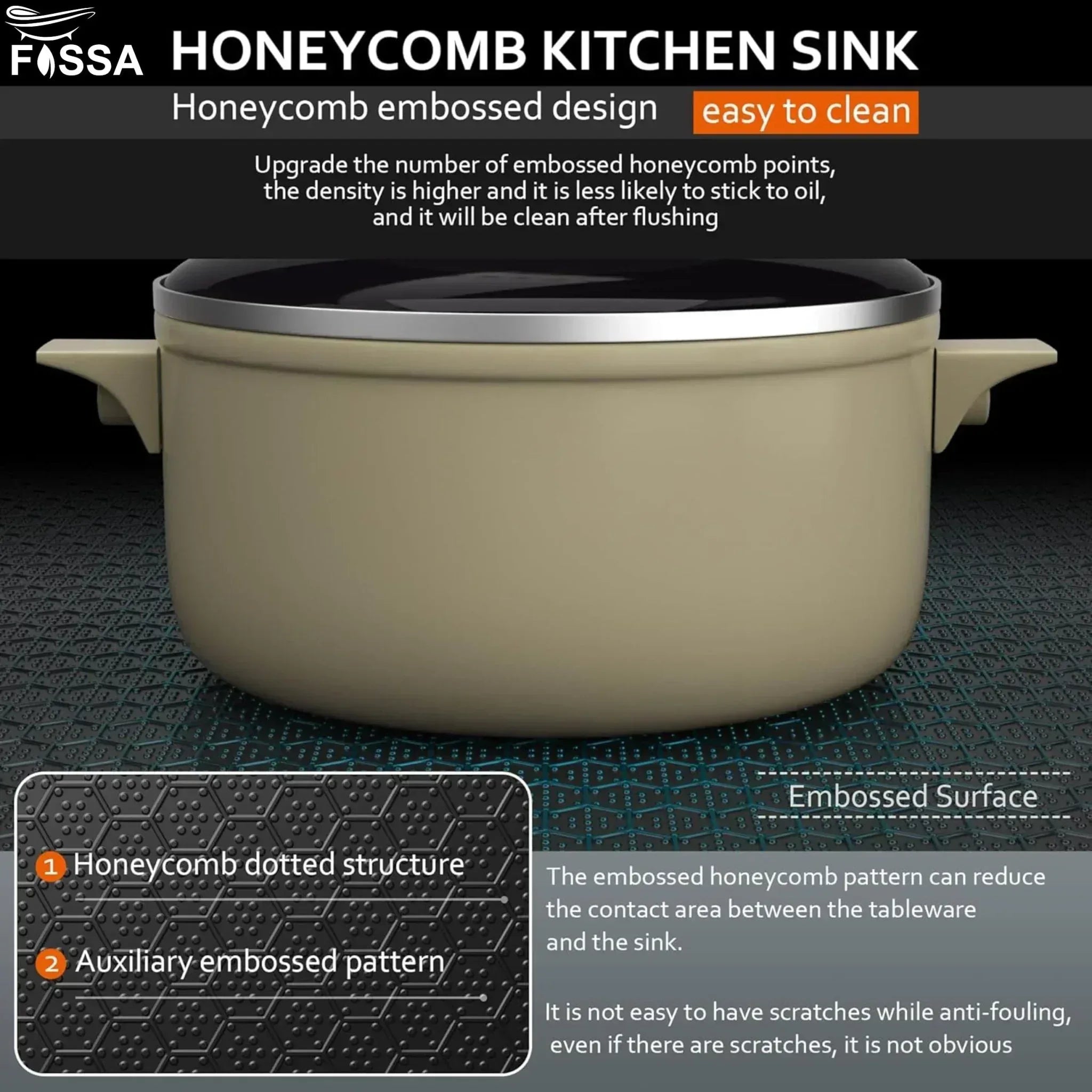 304 Honeycomb Embossed (37"x18"x10") Inch Double Bowl  Black Kitchen Sink with Nano Coating-3