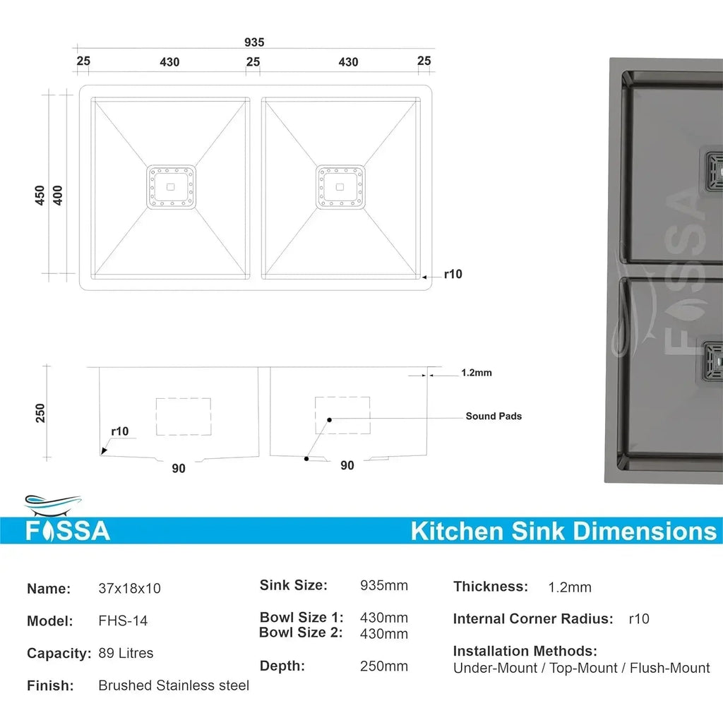 304  Handmade (37x 18x 10) Inch Double Bowl  Black Stainless Steel Kitchen Sink-1