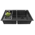 304 Handmade (37"x18"x10) Inch  Stainless Steel Double Bowl black Kitchen Sink With Tap Hole-0