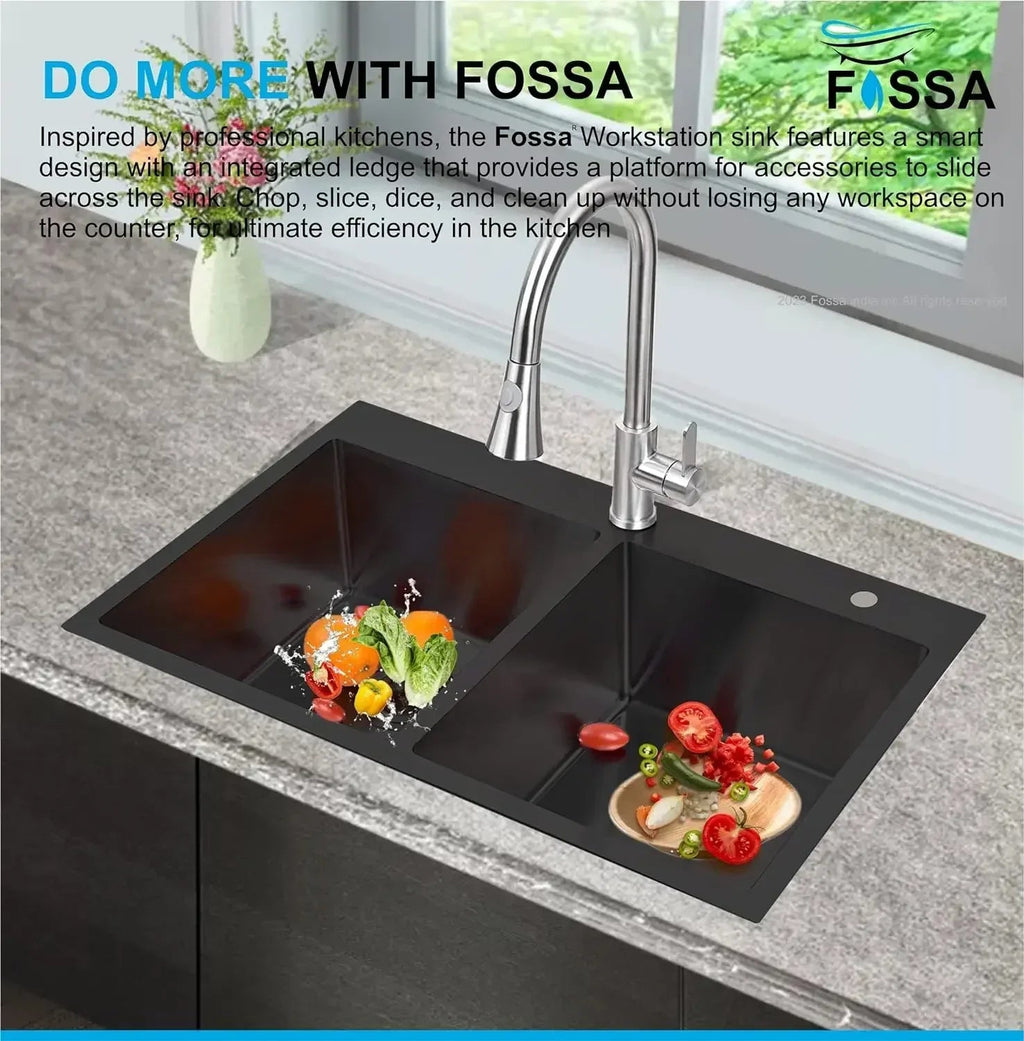 304 Handmade (37"x18"x10) Inch  Stainless Steel Double Bowl black Kitchen Sink With Tap Hole-3