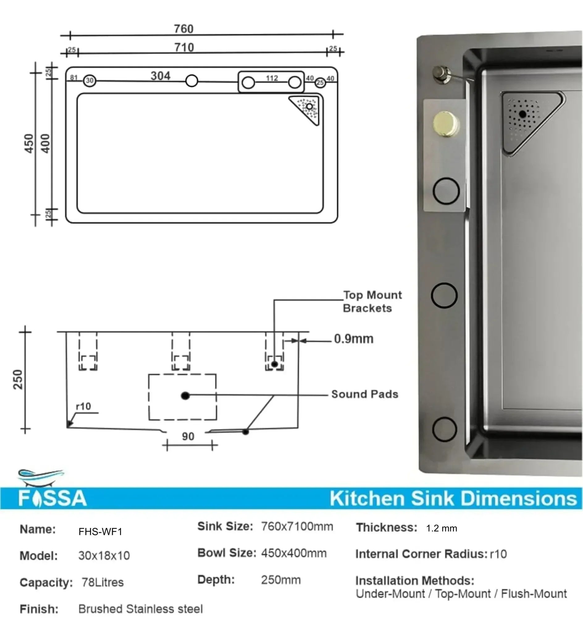 Smart Waterfall (30 x 18 x 10) Inch 304 Stainless Steel Kitchen Sink Black-1