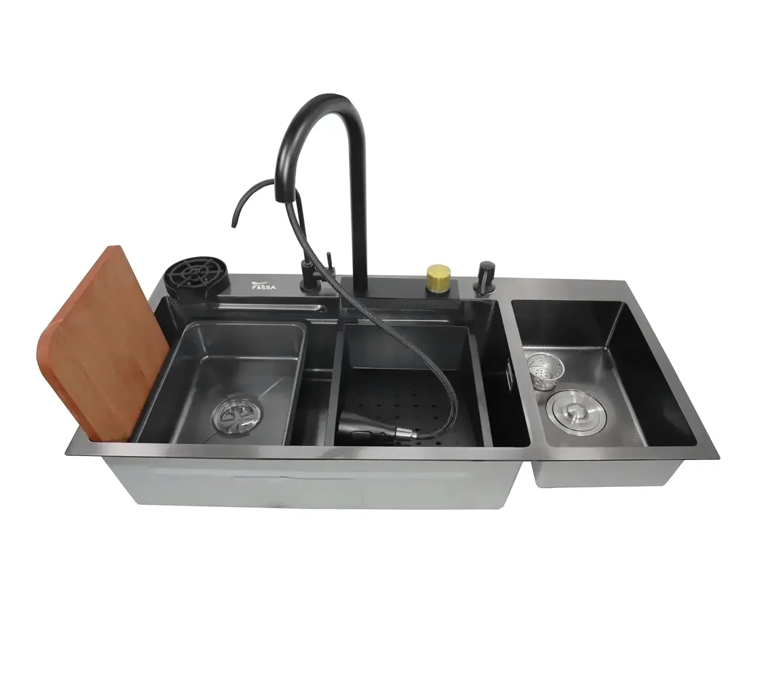 Premium black  Stainless Steel Smart Waterfall Kitchen Sink (37"x18"x09")-0