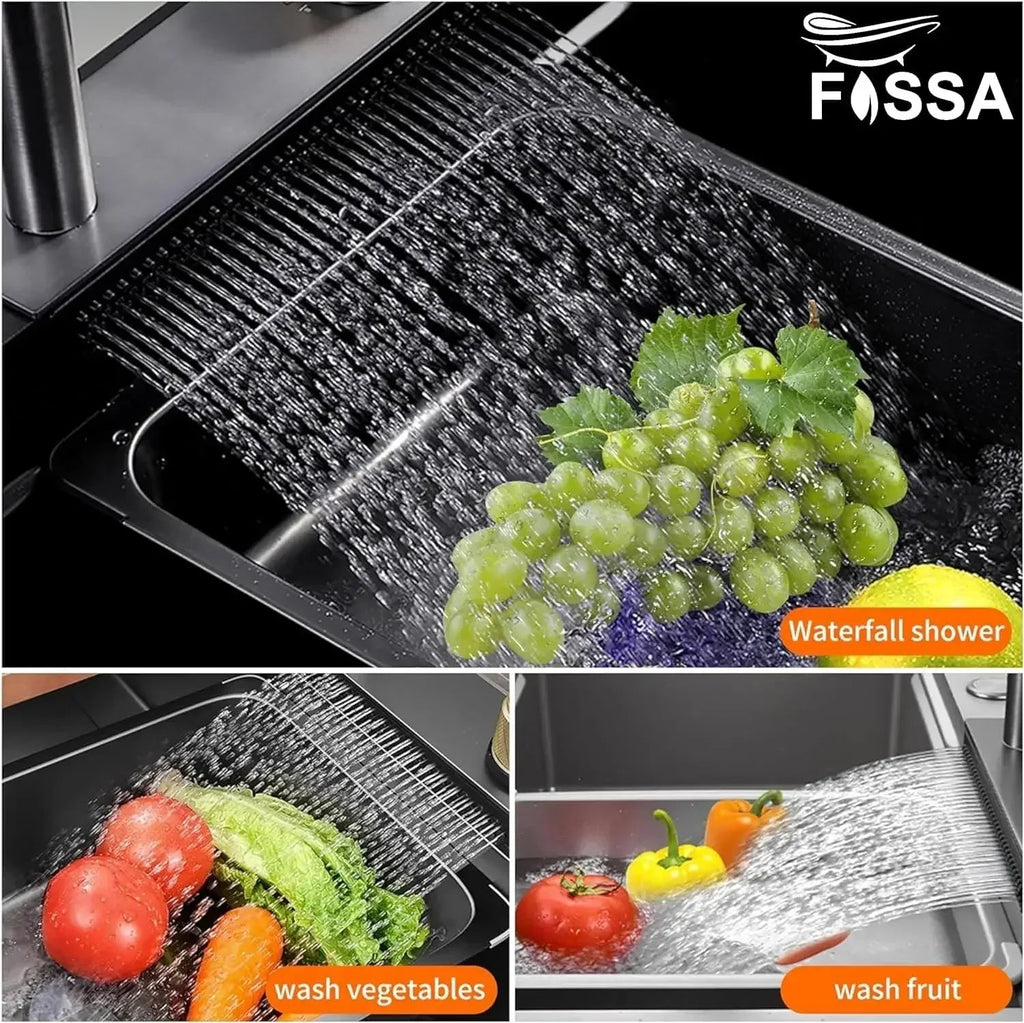 Premium black  Stainless Steel Smart Waterfall Kitchen Sink (37"x18"x09")-1
