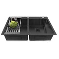 Premium Handmade (37"x18"x10) Inch Stainless Steel Double Bowl Black Kitchen Sink With Tap Hole-0