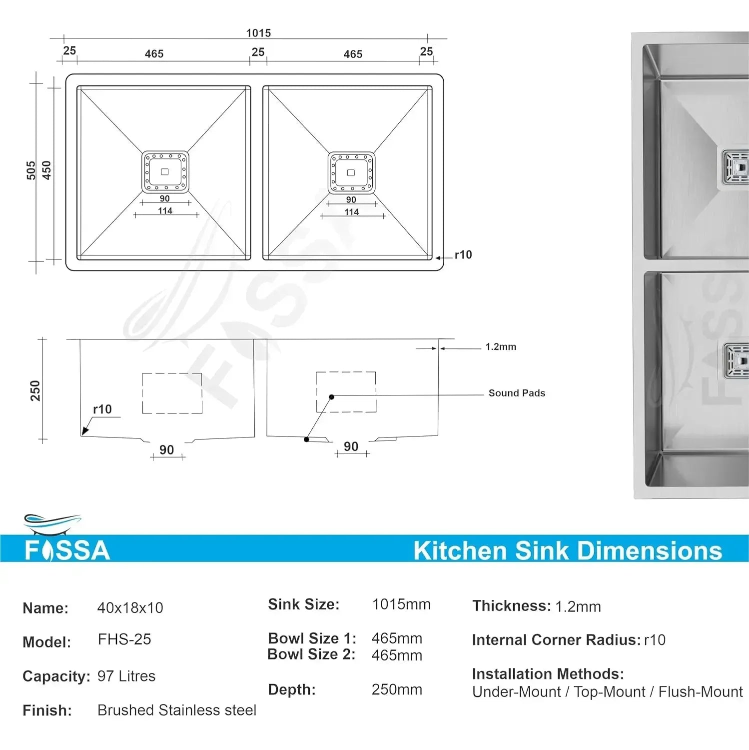 304 Handmade (40x 18x 10) Inch  Double Bowl  Silver Stainless Steel Kitchen Sink-1