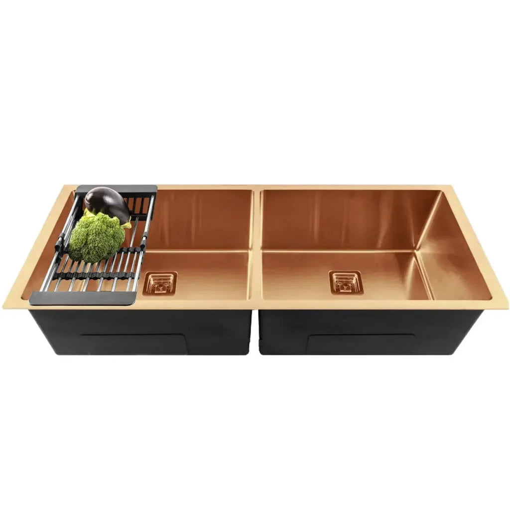304  Handmade (45x 20x 10) Inch  Double Bowl Rose gold  Stainless Steel Kitchen Sink-0