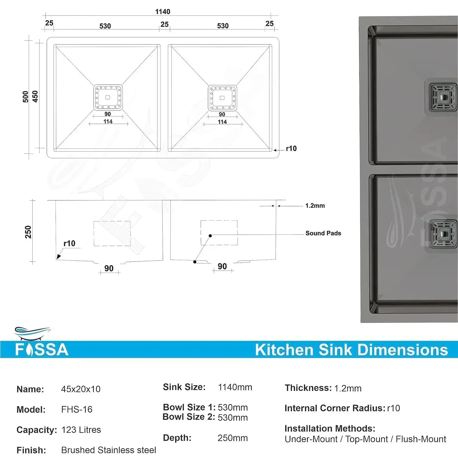 304 Handmade (45x 20x 10) Inch Double Bowl  Black Stainless Steel Kitchen Sink-1