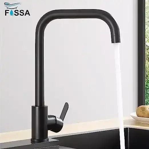 Single-Flow L Bend 360° Hot & Cold Brass Stainless Steel Kitchen Mixer Faucet Black-4