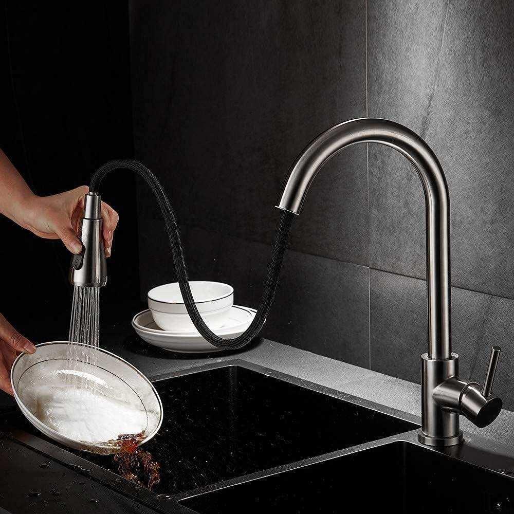 Fossa Stainless Steel Pull-Down Kitchen Mixer Tap – Silver-1
