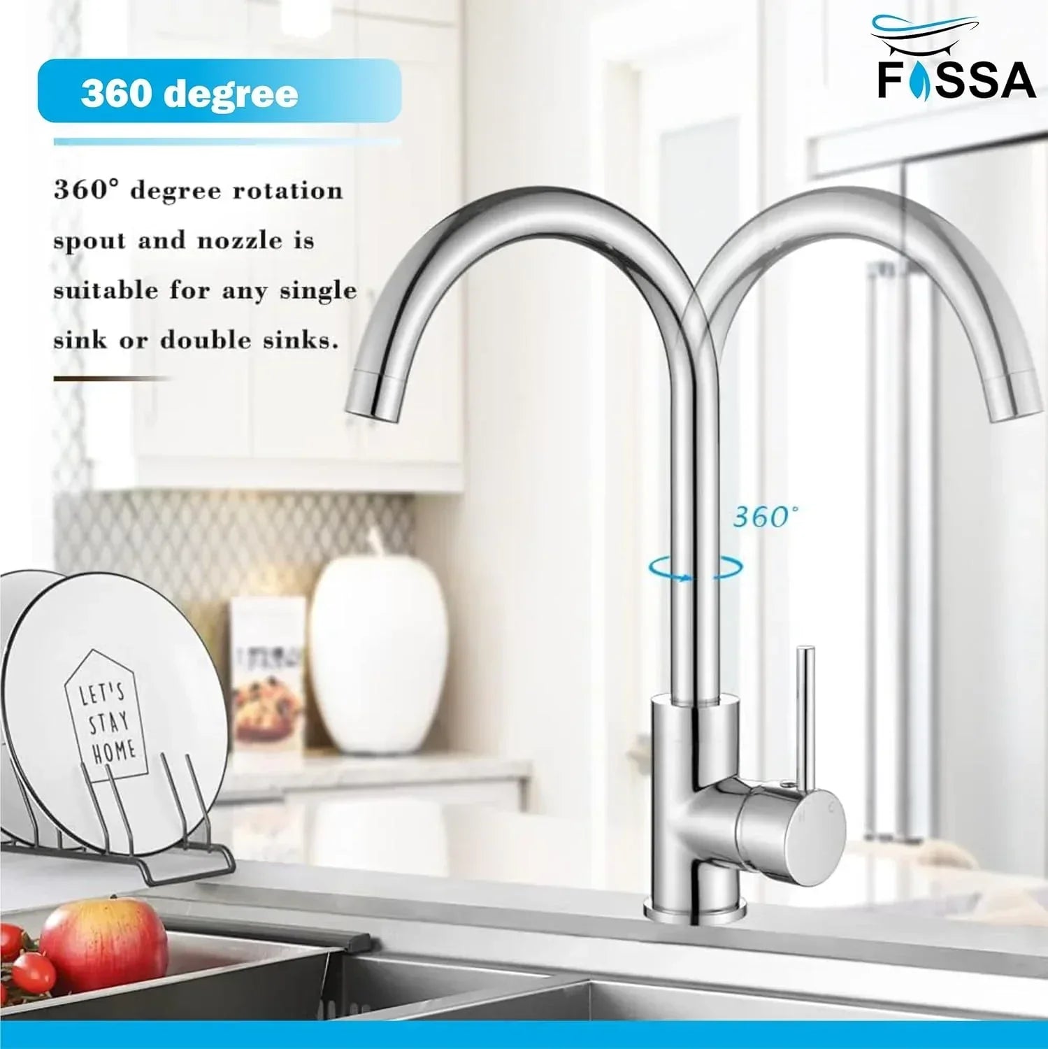 J Bend High-Pressure Kitchen Faucet – 360° Swivel, Chrome Finish-3